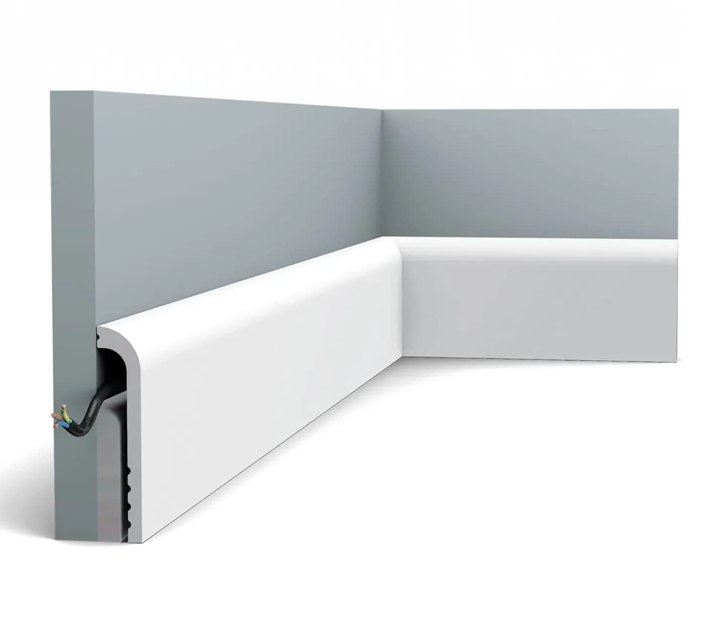 Weiße Fußleiste mit abgerundetem Profil
